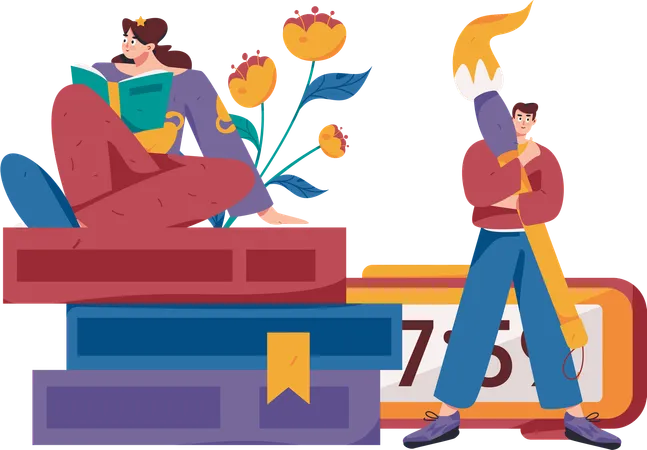 Female Book Reader  Illustration