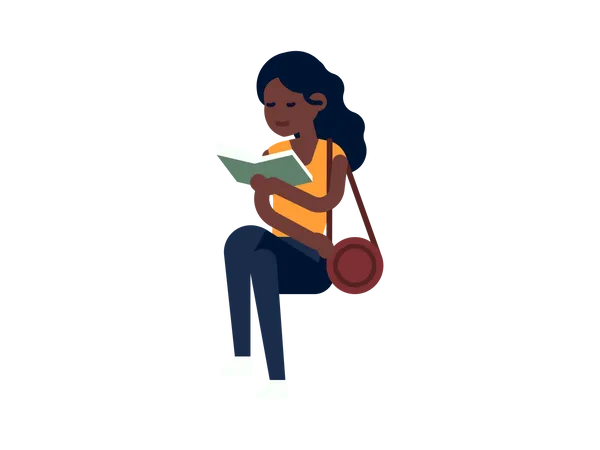 Female book reader reading book Illustration