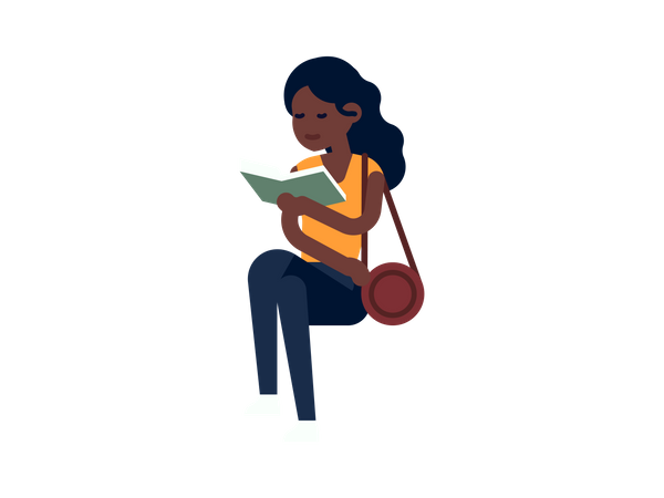 Female book reader reading book  Illustration