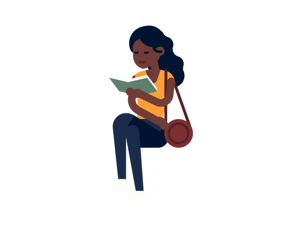 Female book reader reading book  Illustration