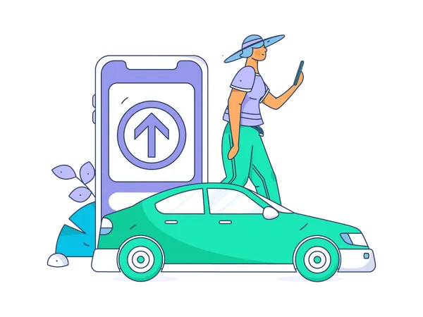 Female booking cab  Illustration