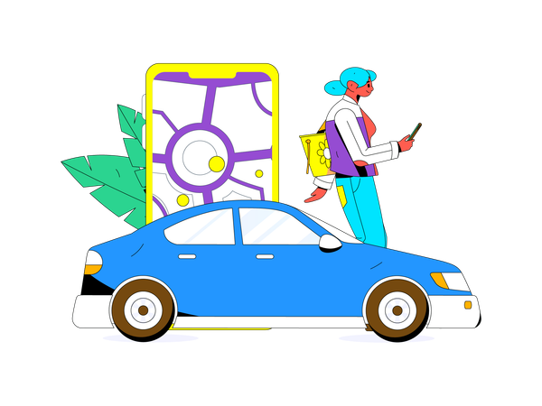 Female booking taxi on mobile app  Illustration