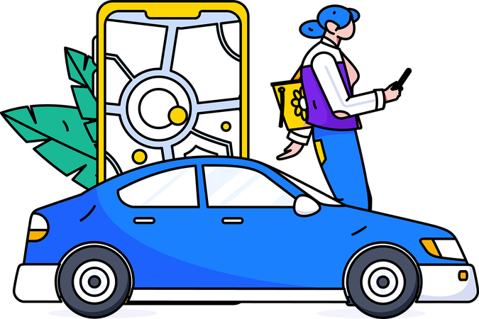 Female booking taxi on mobile app  Illustration