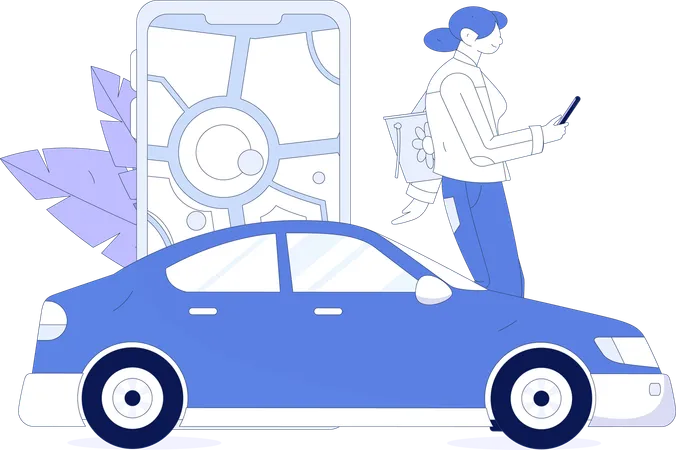 Female booking taxi on mobile app  Illustration