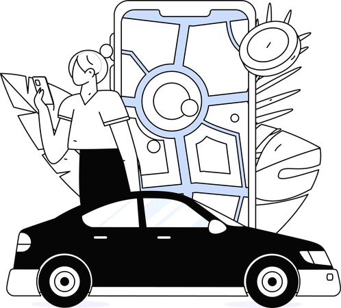 Female booking taxi on mobile app  Illustration