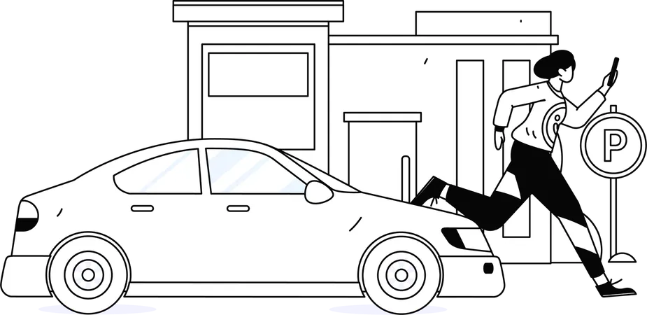 Female booking taxi on mobile app  Illustration
