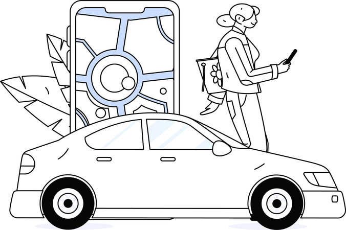 Female booking taxi on mobile app  Illustration