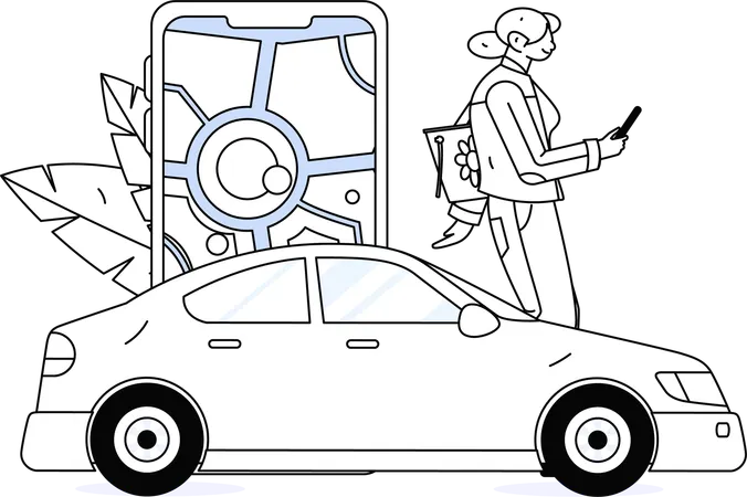 Female booking taxi on mobile app  Illustration
