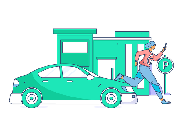 Female booking taxi on mobile app  Illustration