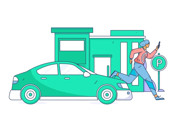 Female booking taxi on mobile app  Illustration