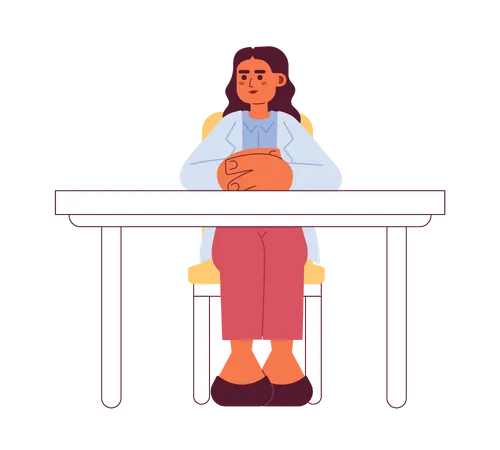 Middle Eastern Boss Lady Sitting At Desk 2 D Cartoon Character Caucasian Young Adult Woman Workspace Office Isolated Vector Person White Background Ceo Office Worker Color Flat Spot Illustration Illustration