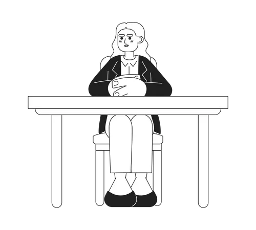 Female boss sitting at desk  Illustration