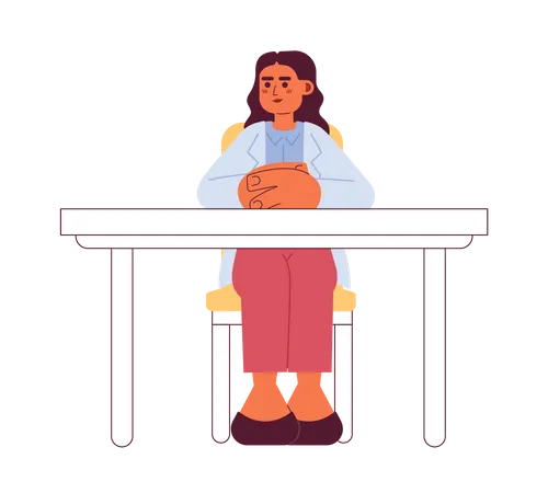 Female boss sitting at desk  Illustration