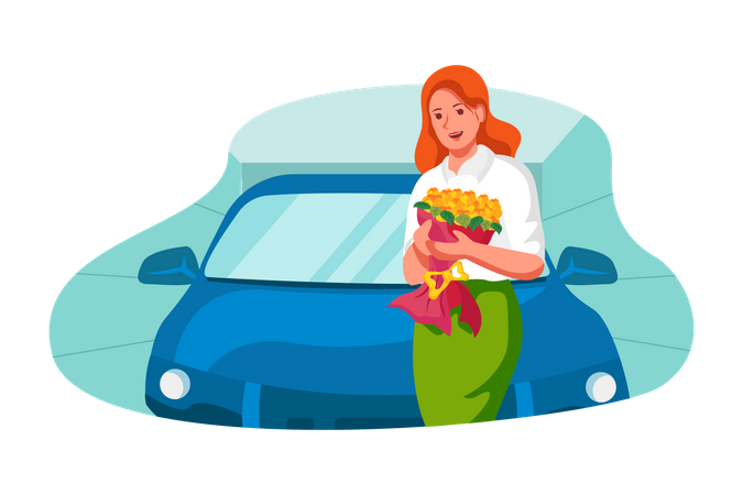 Female bought new car  Illustration