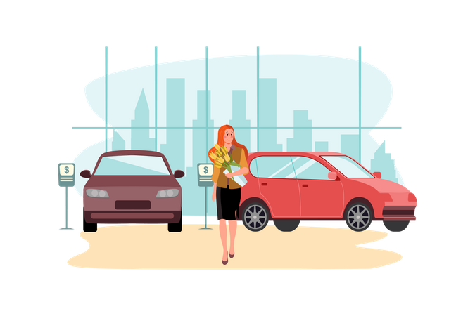 Female bought new car  Illustration