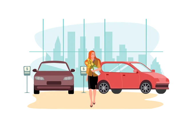 Female bought new car  Illustration