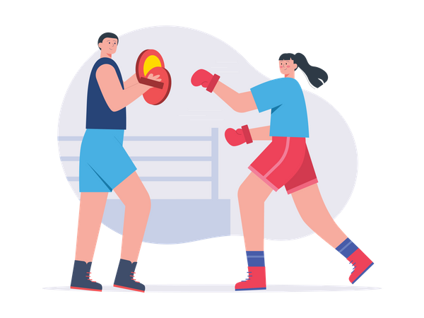 Female boxer getting training from mentor Illustration