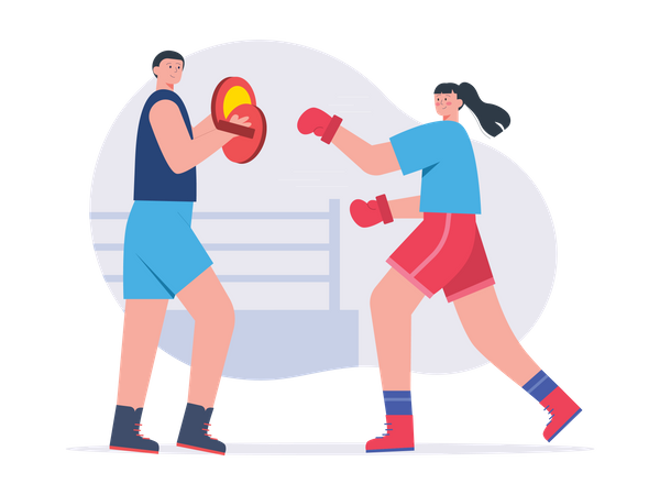 Female boxer getting training from mentor  Illustration