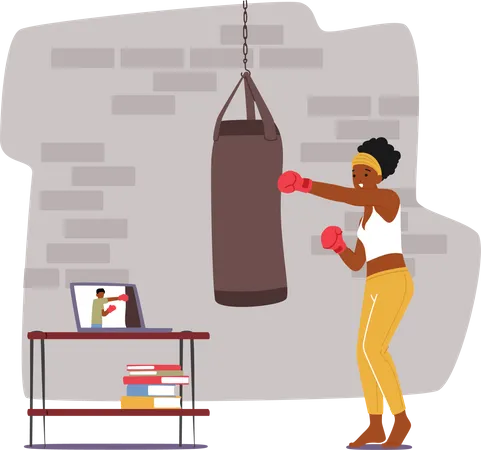Female boxer hit punching bag  Illustration