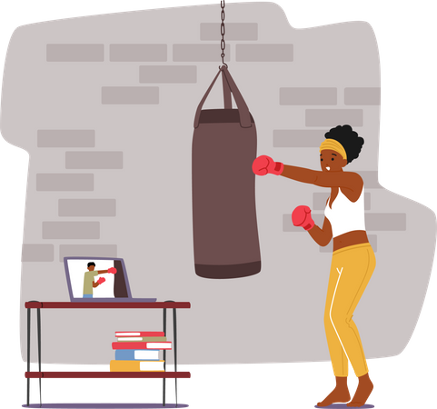 Female boxer hit punching bag  Illustration
