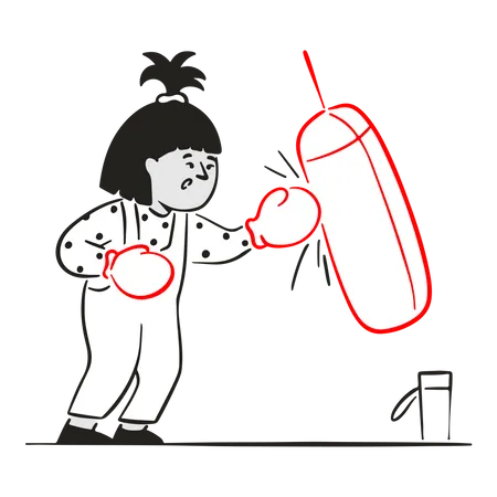 Female boxer punches boxing bag Illustration