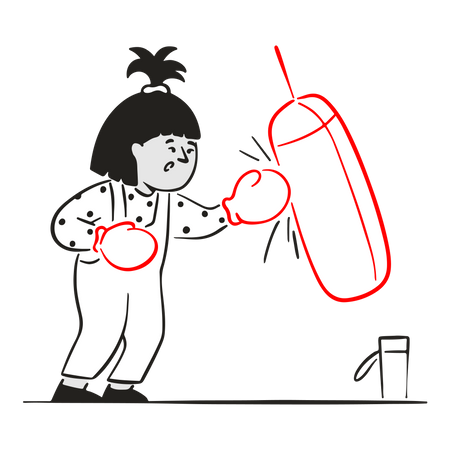 Female boxer punches boxing bag  Illustration