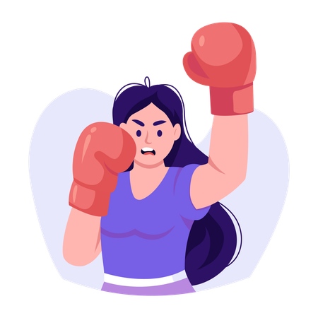 Female boxer with boxing gloves  Illustration