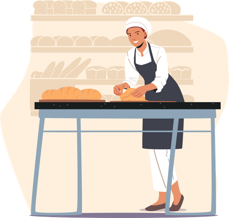 Female bread baker making bread dough  Illustration