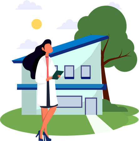 Female broker looking at property  Illustration