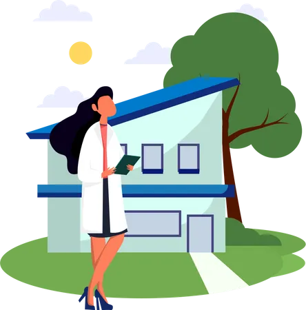 Female broker looking at property  Illustration