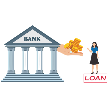 Female business owner receives capital loan from the bank  Illustration