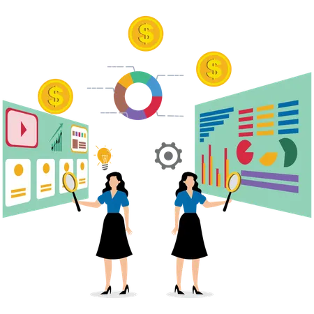 Female Business team doing data analysis  Illustration