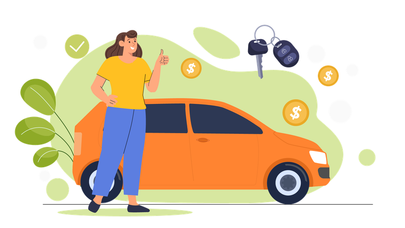 Female Buy New Car  Illustration