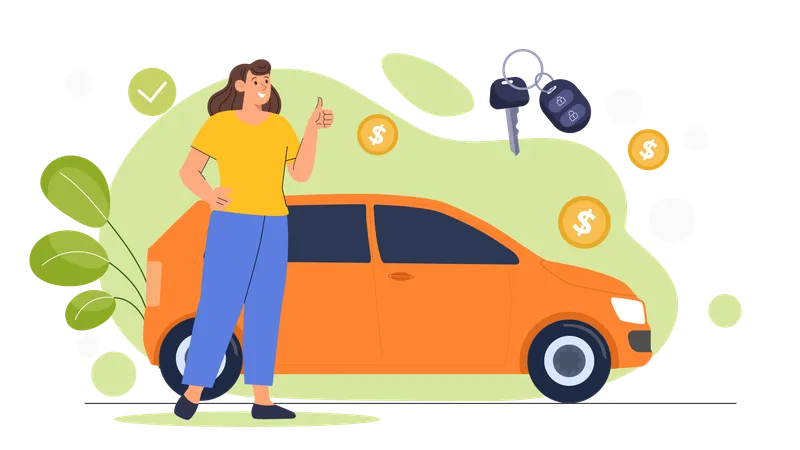 Female Buy New Car  Illustration