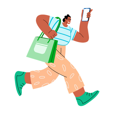 Female buyer running for shopping  Illustration