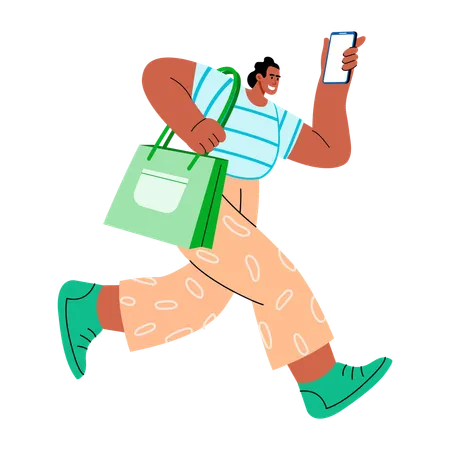 Female buyer running for shopping  Illustration