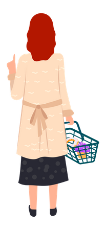 Female buyer with shopping basket Illustration