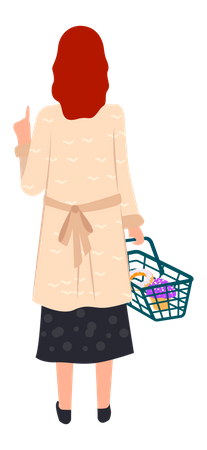 Female buyer with shopping basket  Illustration