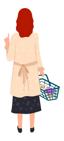 Female buyer with shopping basket  Illustration