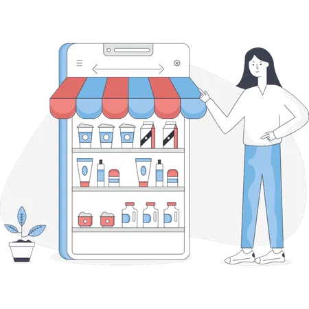 Female buying beverage from online store  Illustration