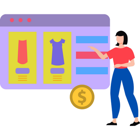 Female buying clothes online  Illustration