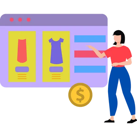 Female buying clothes online  Illustration
