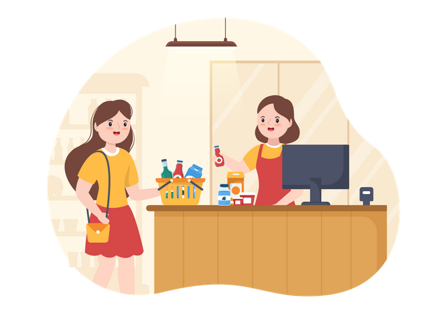 Female buying grocery  Illustration