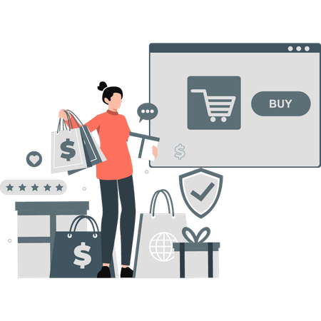 Female buying lot of things in online offer  Illustration