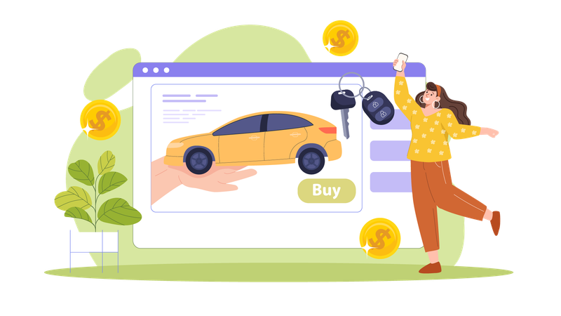 Female Buying New Car  Illustration