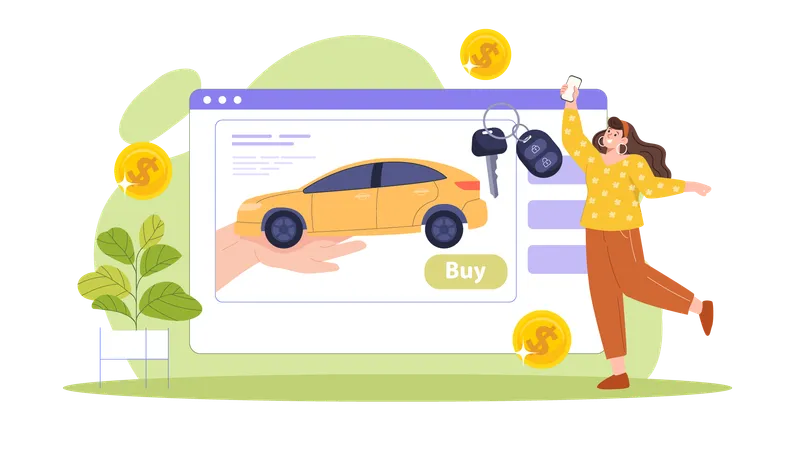 Female Buying New Car  Illustration