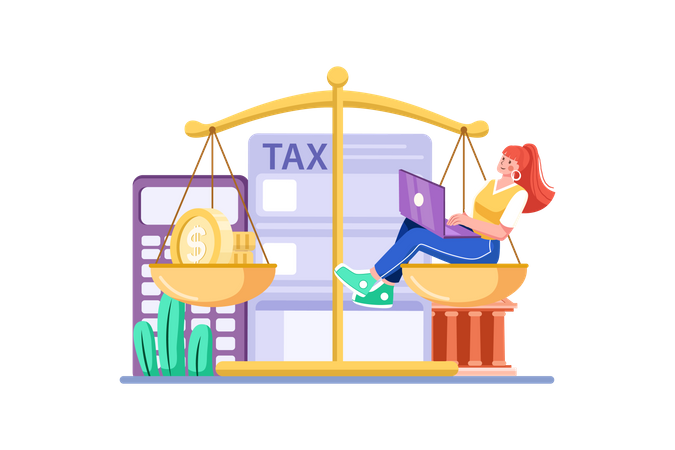 Female CA managing Taxes Illustration