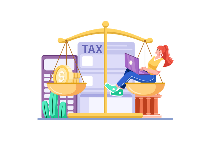 Female CA managing Taxes  Illustration