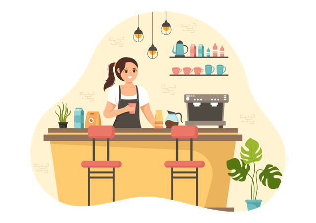 Female Cafe barista making coffee  Illustration