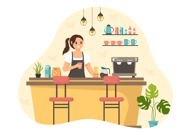 Female Cafe barista making coffee  Illustration